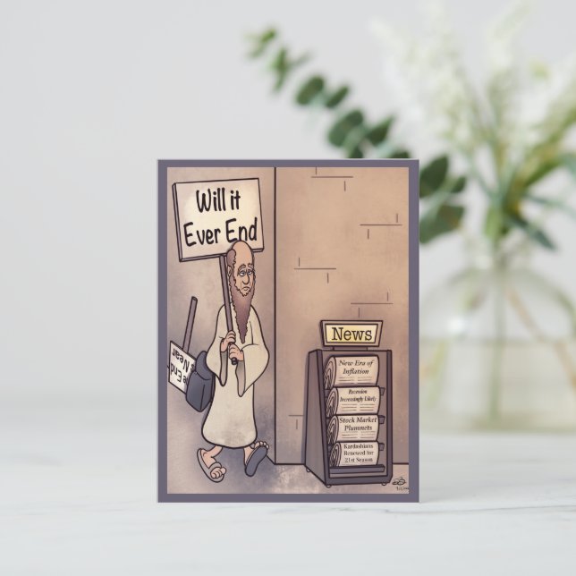Est-ce qu'il finira jamais carte postale (Debout devant)