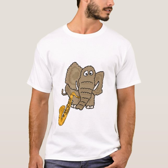 EST l'éléphant jouant le T-shirt de saxophone (Devant)