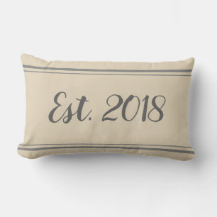 Established 2018 Grey and Beige Pillow