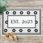 Established 2023 Black White Tile Design Custom Doormat<br><div class="desc">This classy cute black and white faux tile doormat is perfect for any home. Its clean lines, simple colours, and vintage pattern are timeless and versatile. A great gift for those who were married or moved into a new home in 2023. This doormat can be customized with your own established...</div>