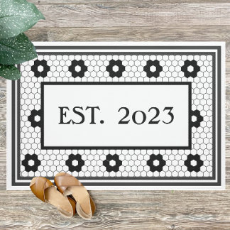 Established 2023 Black White Tile Design Custom Doormat