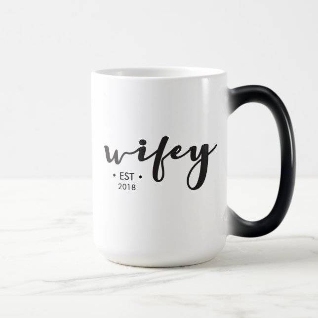 Established year Personalized Wifey script modern Magic Mug (Right)