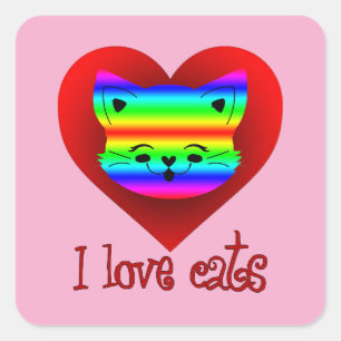 Estampa Animal - I Love Cats - Adesivo Square Sticker