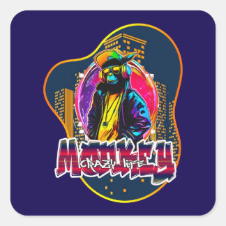 Estampa Graffiti Art Monkey Rap Hip Hop - Adesivo Square Sticker