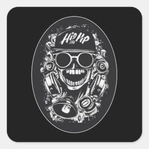 Estampa Hip Hop - Hip Hop Skull Vibes - Adesivo Square Sticker