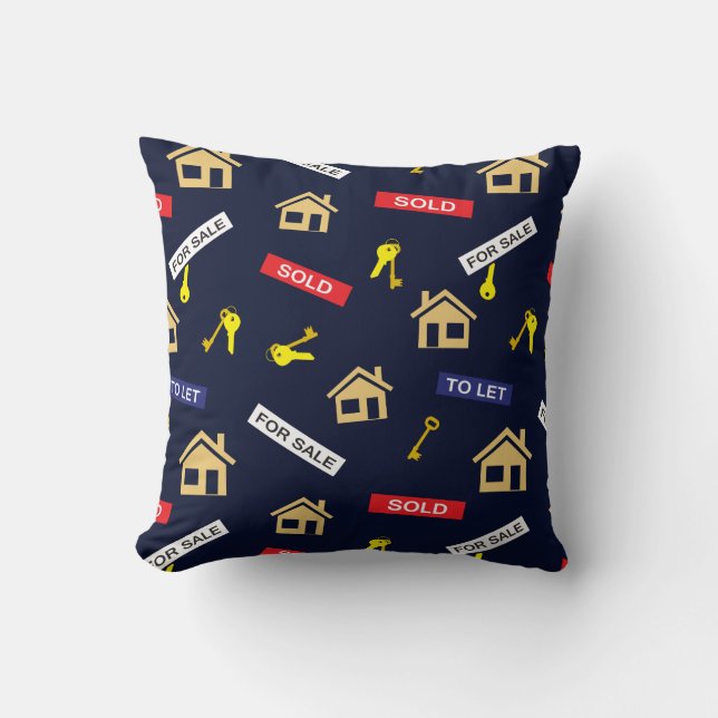 Estate Agent Funny Patterned Throw Pillow (Front)