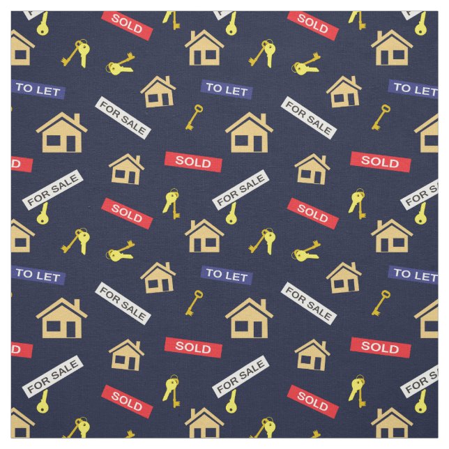 Estate Agent Realtor Realty Pattern on Navy Blue Fabric (Swatch)