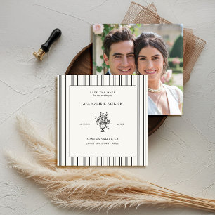 Estate Chic Black Stripe Floral Vase Photo Wedding Save The Date