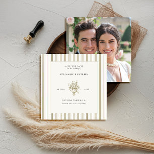 Estate Chic Gold Stripes Floral Vase Photo Wedding Save The Date