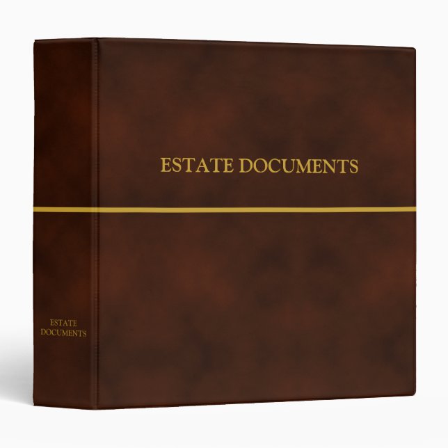 Estate Documents - Brown Leather Look | Gold  3 Ri Binder (Front/Spine)