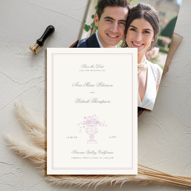 Estate Floral Elegant Lavender Frame Photo Wedding Save The Date (elegant wedding save the date photo template chateau estate garden destination lavender pink)