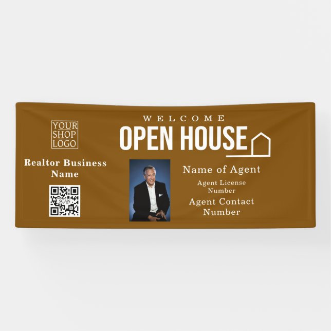 Estate Open House Logo Photo Brown Banner (Horizontal)