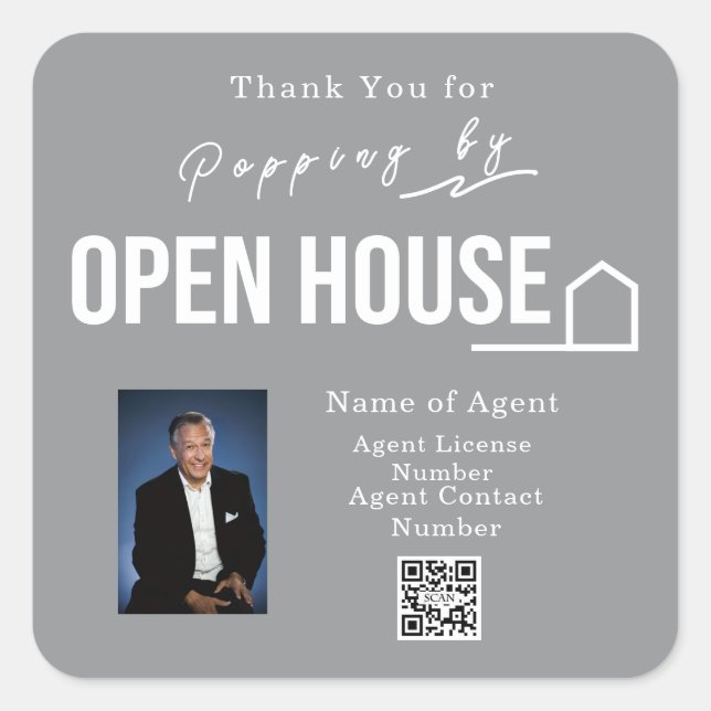 Estate Open House Modern Chic Grey Square Sticker (Front)