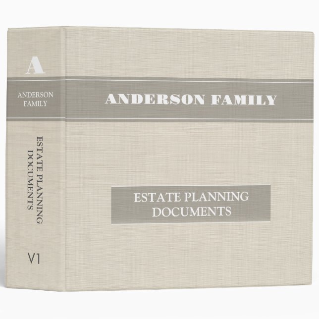 Estate Planning And Trust Documents Beige Linen Binder (Front/Spine)
