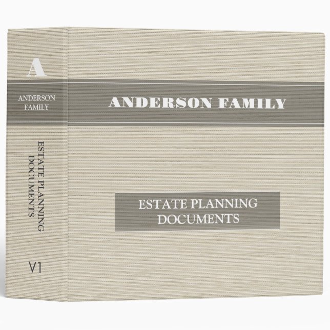 Estate Planning And Trust Documents Linen Fabric Binder (Front/Spine)