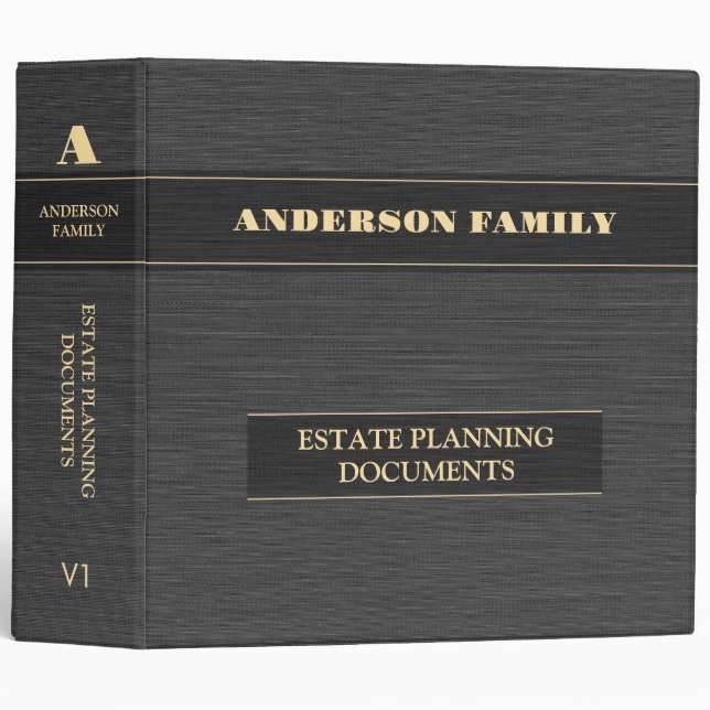 Estate Planning And Trust Documents Linen Fabric Binder (Front/Spine)