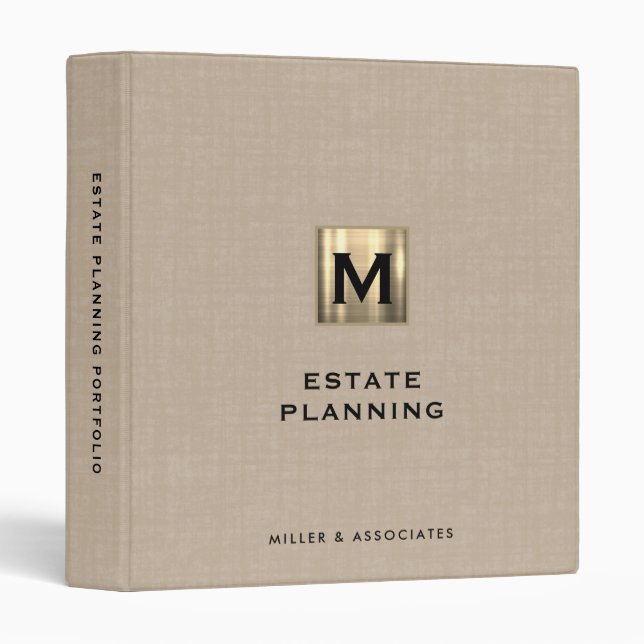 Estate Planning Beige Linen Gold Initial Logo Binder (Front/Spine)