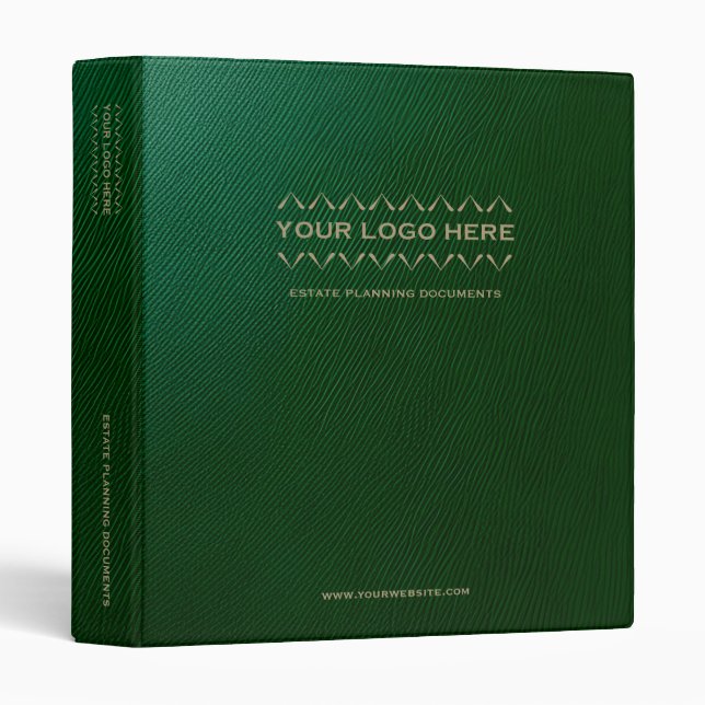 Estate Planning Binder Branded Green Leather Print (Front/Spine)