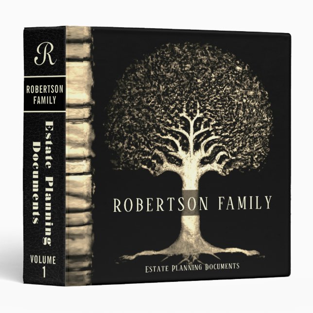 Estate Planning | Black Leather Book Look 3 Ring B Binder (Front/Spine)