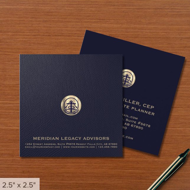 Estate Planning Business Cards Square (Elegant Square Brushed Metallic Gold Logo Customizable for Any Profession)