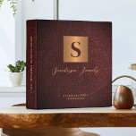 Estate planning documents burgundy leather gold  binder<br><div class="desc">Luxury modern elegant monogram initial and family name signature script style personalized estate planning trust documents portfolio binder featuring a faux metallic gold copper square with initial letter and your custom text over a burgundy leather like (PRINTED TEXTURE) background.</div>