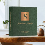 Estate planning documents dark green leather gold  binder<br><div class="desc">Luxury modern elegant monogram initial and family name signature script style personalized estate planning trust documents portfolio binder featuring a faux metallic gold copper square with initial letter and your custom text over a dark emerald green leather like (PRINTED TEXTURE) background.</div>