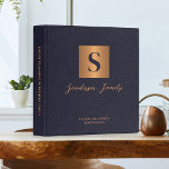 Estate planning documents dark purple gold leather binder<br><div class="desc">Luxury modern elegant monogram initial and family name signature script style personalized estate planning trust documents portfolio binder featuring a faux metallic gold copper square with initial letter and your custom text over a dark purple indigo leather like (PRINTED TEXTURE) background..</div>