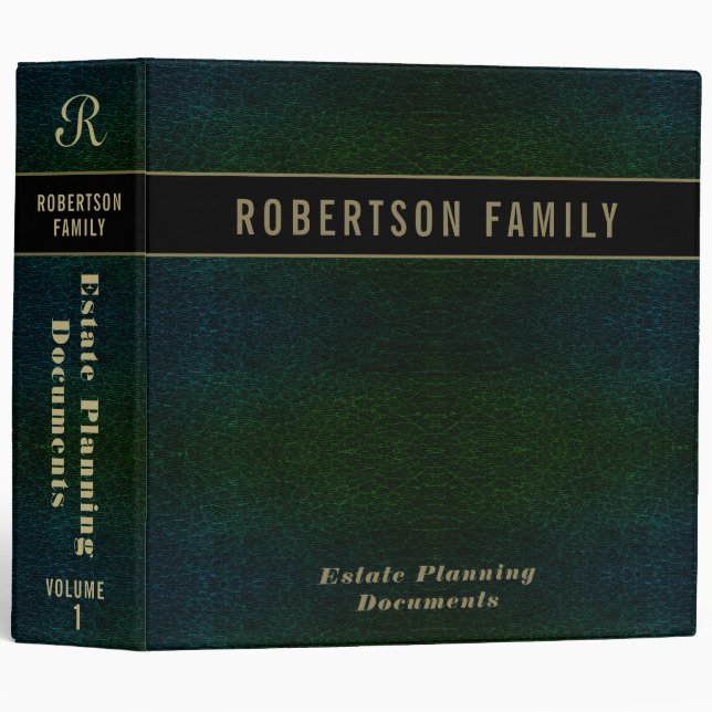 Estate Planning | Green Leather Look 3 Ring Binder (Front/Spine)