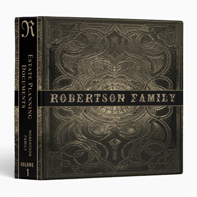 Estate Planning | Ornate Gold Black Faux Leather Binder (Front/Spine)