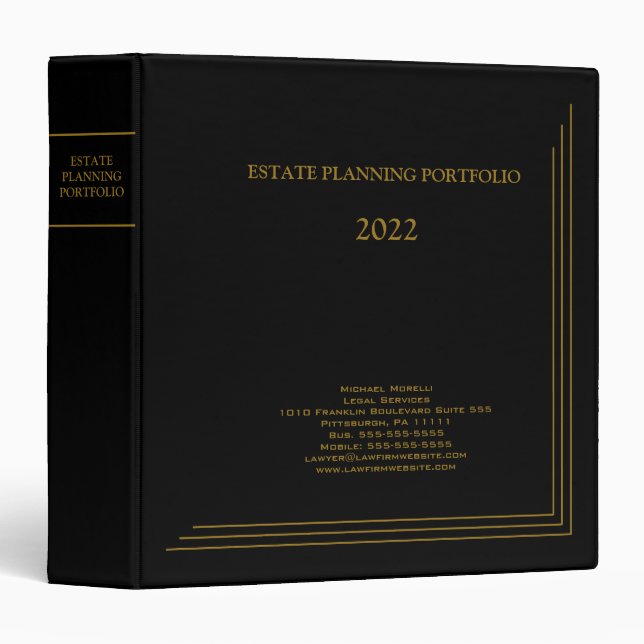 Estate Planning Portfolio - Black | Gold Binder (Front/Spine)