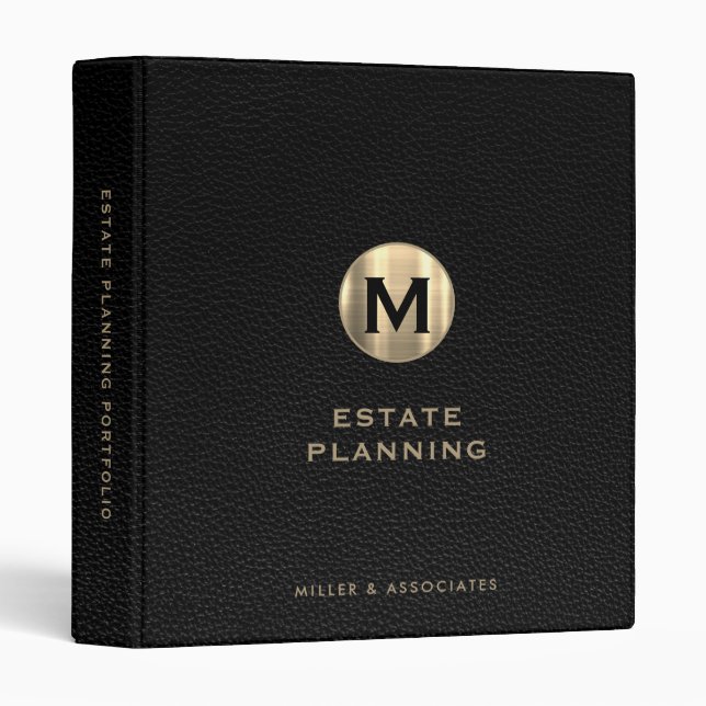 Estate Planning Portfolio Black Leather Gold Binder (Front/Spine)