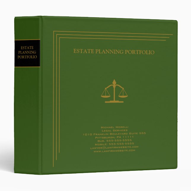 Estate Planning Portfolio - Green | Gold Binder (Front/Spine)