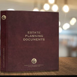 Estate Planning Trust Documents Binder<br><div class="desc">Estate Planning Trust Documents binder with professional faux oxblood red leather look background with brushed gold legal logo emblem and fully customizable text. Perfect for attorneys, estate planners and financial advisors to organize your clients' estate planning documents to keep trusts, powers of attorney, instructions, and other documents organized and safe....</div>