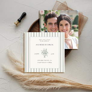 Estate Sage Green Stripe Floral Vase Photo Wedding Save The Date