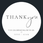 Estelle Modern Minimalist Thank You Favour Sticker<br><div class="desc">These favour stickers feature a modern hand-lettered script heading and minimalist design. The script text heading is an image that cannot be edited. All of the other text is fully editable. For more advanced customization of this design,  simply select the "Customize It" button above.</div>