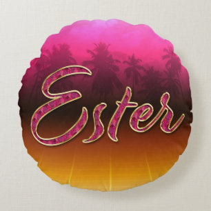 Ester Vorname Name golden pink Kissen Round Pillow