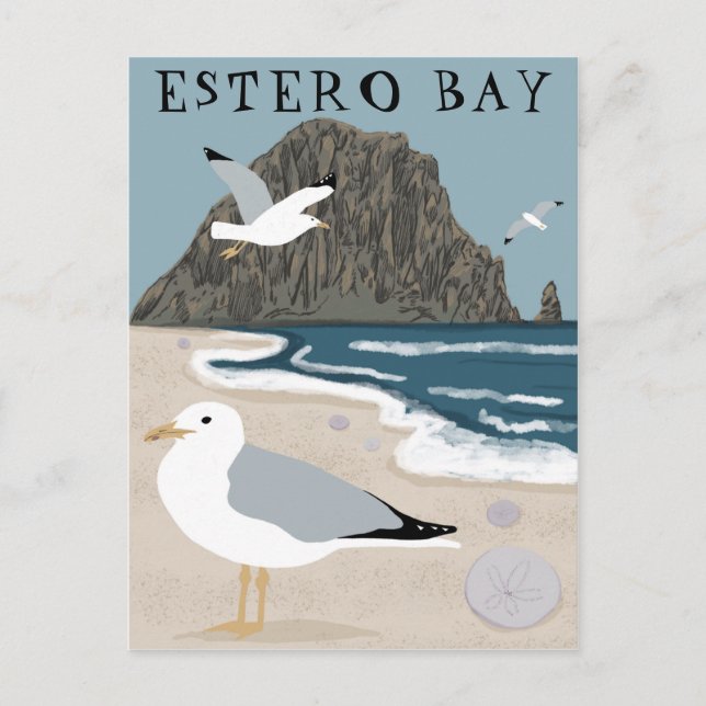 Estero Bay Morro Rock California Seagulls Postcard (Front)