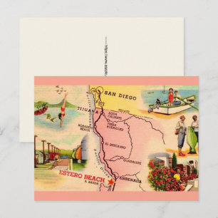 Estero Beach Mexico Map Postcard