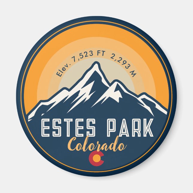 Estes Park Colorado Mountains Retro Sunset Skiing Magnet (Front)