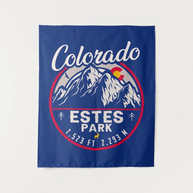 Estes Park Colorado Mountains Retro Sunset Skiing Tapestry (Front)