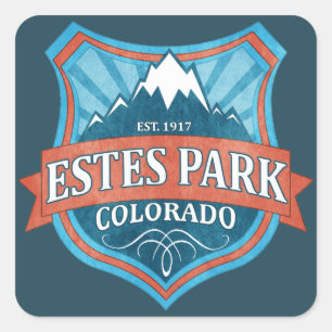 Estes Park Colorado teal shield square stickers