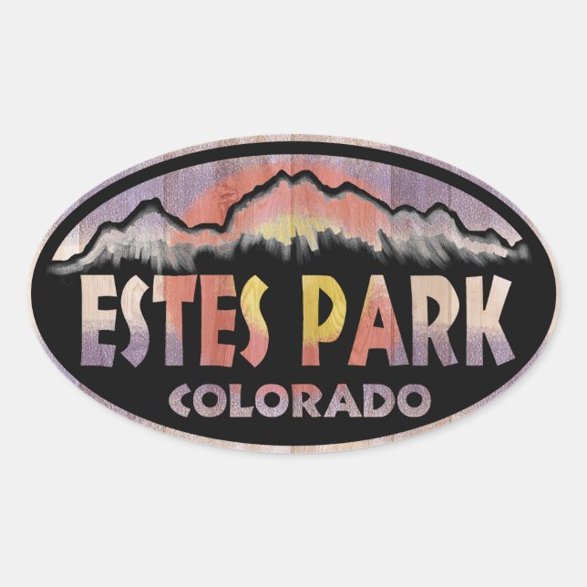 Estes Park Colorado wood flag oval stickers (Front)