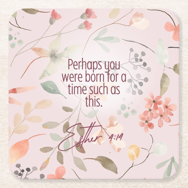 Esther 4:14 Christian Bible Verse Art Square Paper Coaster (Front)