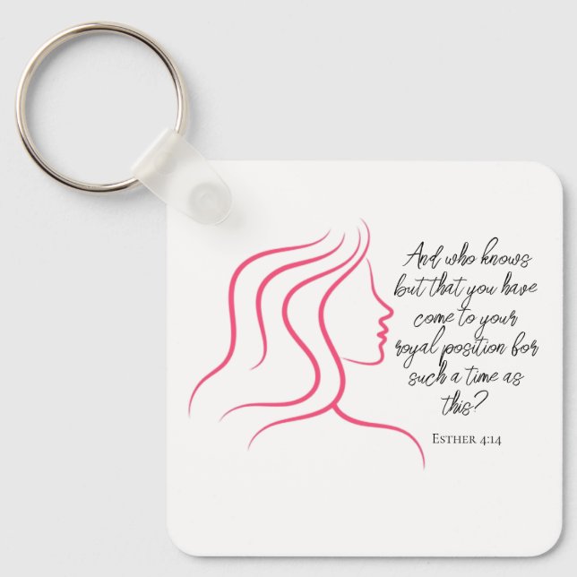 Esther 4:14 Scripture Bible Verse Pink Silhouette  Keychain (Front)
