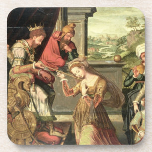 Esther before King Ahasuerus with Haman being sent Coaster