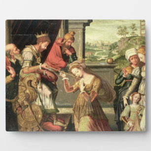 Esther before King Ahasuerus with Haman being sent Plaque