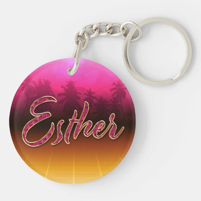 Esther First Name Golden pink keychain (Back)