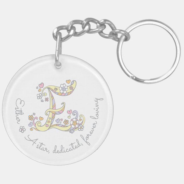 Esther monogram letter E name and meaning keyring (Back Left)