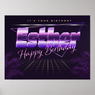 Esther Name Vorname lila retro Poster Geburtstag