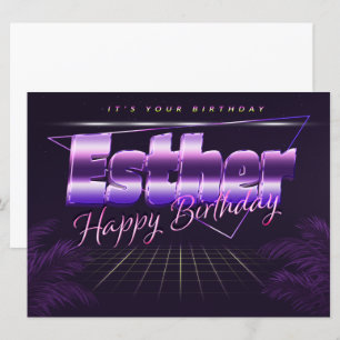 Esther Nom Prénom lila retro Carte Anniversaire
